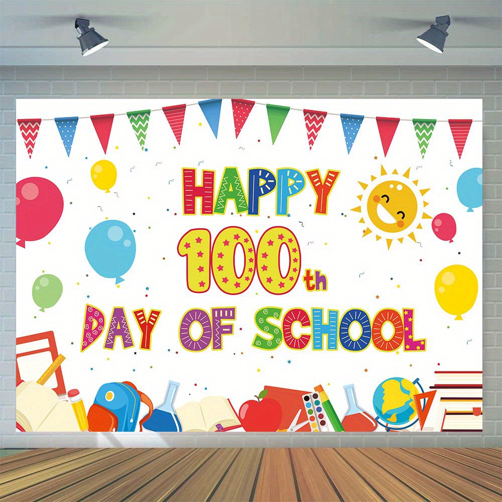 

1pc, Happy 100th Day Photography Backdrop, Vinyl 100th Day At School Photo Kindergarten Preschool Party Decoration Cake Table Banner Studio Photo Booth Prop