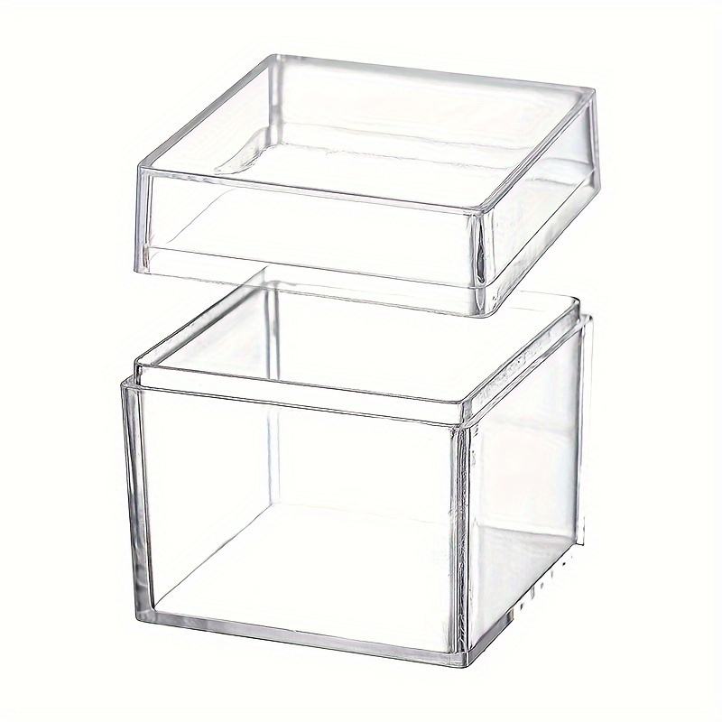 Cpdd 4 Pieces Of Transparent Acrylic Plastic Square Storage Box With Lid, Small Plastic Storage Box, 2.2x2.2x2.2 Inch Square Transparent Container Box