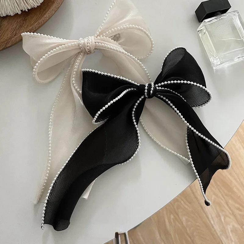 

Elegant Faux Pearl Ribbon Bowknot Decorative Hair Clip Vintage Hair Barrette Trendy Hair Decoration For Women And Daily Use