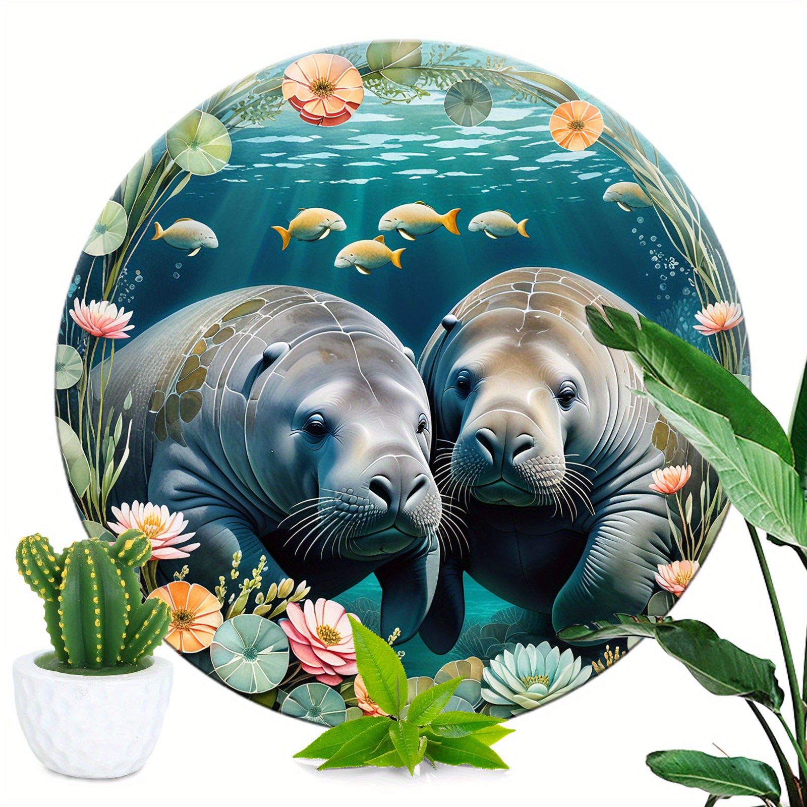 

1pc Round Aluminum Retro Manatee Aluminum Sign, Mother's Day, Animal Watercolor, Great Mother's Love Sign, Kitchen Baking Terrace Decor Gift Round 8x8 Inch (20x20cm)