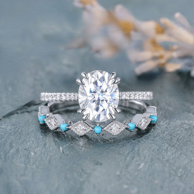 

2pcs Engagement Rings With Natural Turquoise And Cubic Zirconia, Rose Golden Luxury Style For Vacation, Random Main Stone Pattern