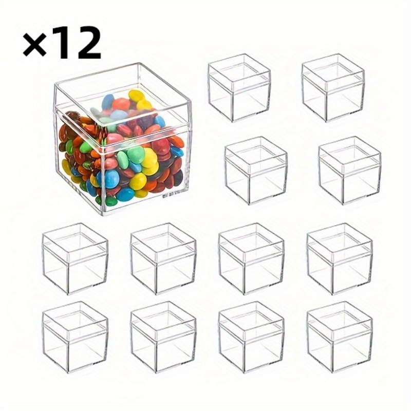 

12pcs/set Acrylic Transparent Cube Box, Clear Square Boxes With Lids, Candy Storage Containers, Home Storage Organizer, Party Favor Supplies