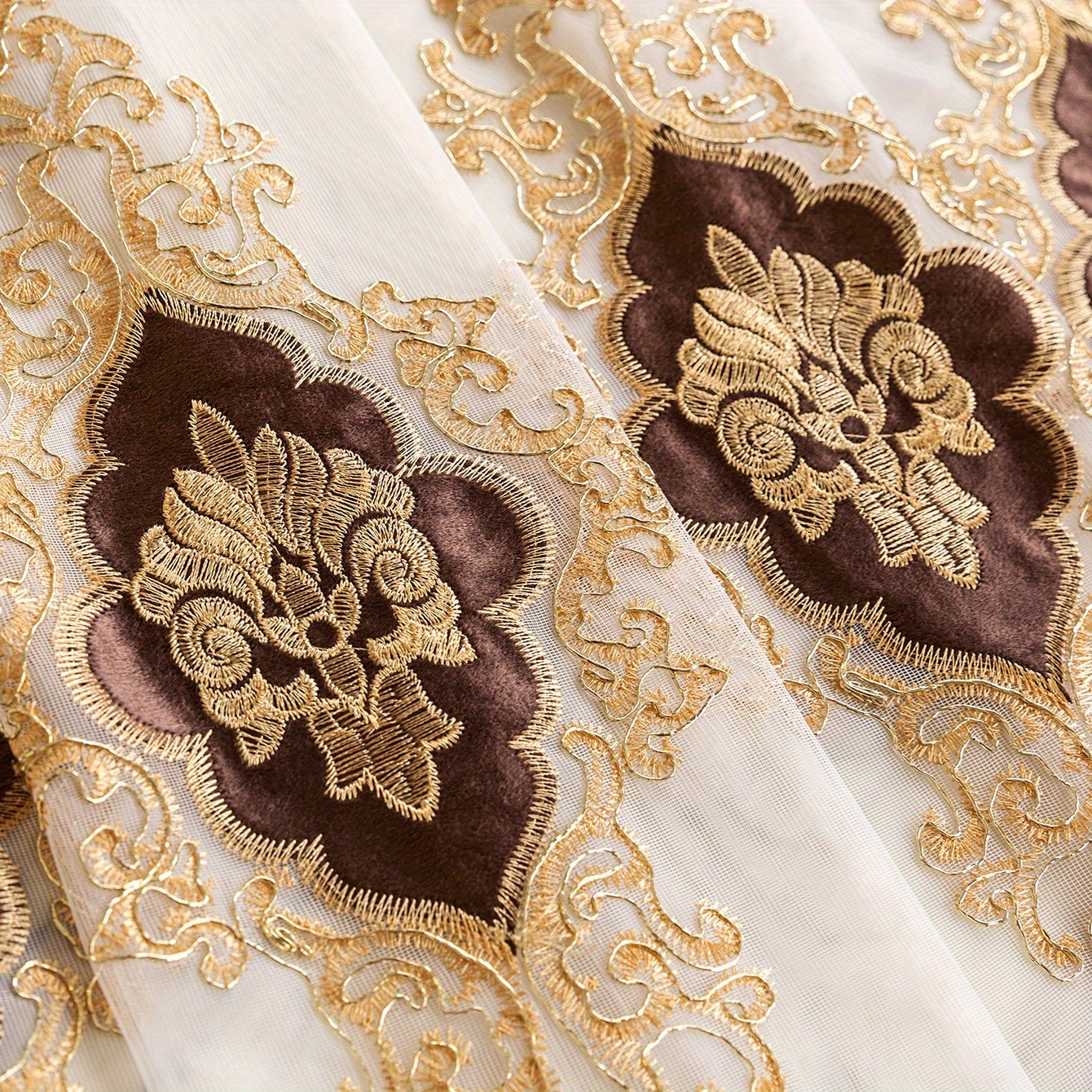 Image of 2pcs Damask Embroidery Single Panel Sheer Curtains For Living Room Bedroom European Style Luxury Yarn Guaze