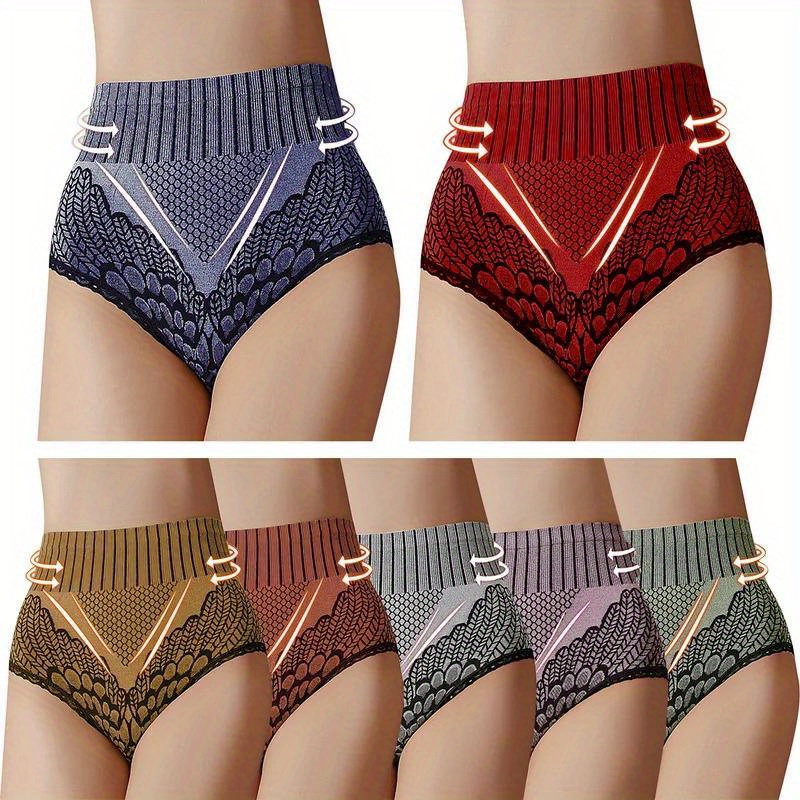 Women's High Waist Seamless Panties with Hip Lift - Breathable Lace Trim Briefs for Postpartum Recovery, Retro Striped Tummy Control Underwear, Tight-Fitting Body Shaper in Black/Grey/Navy, Postnatal Underwear | Vintage Style Lingerie | Smooth Texture Fabric