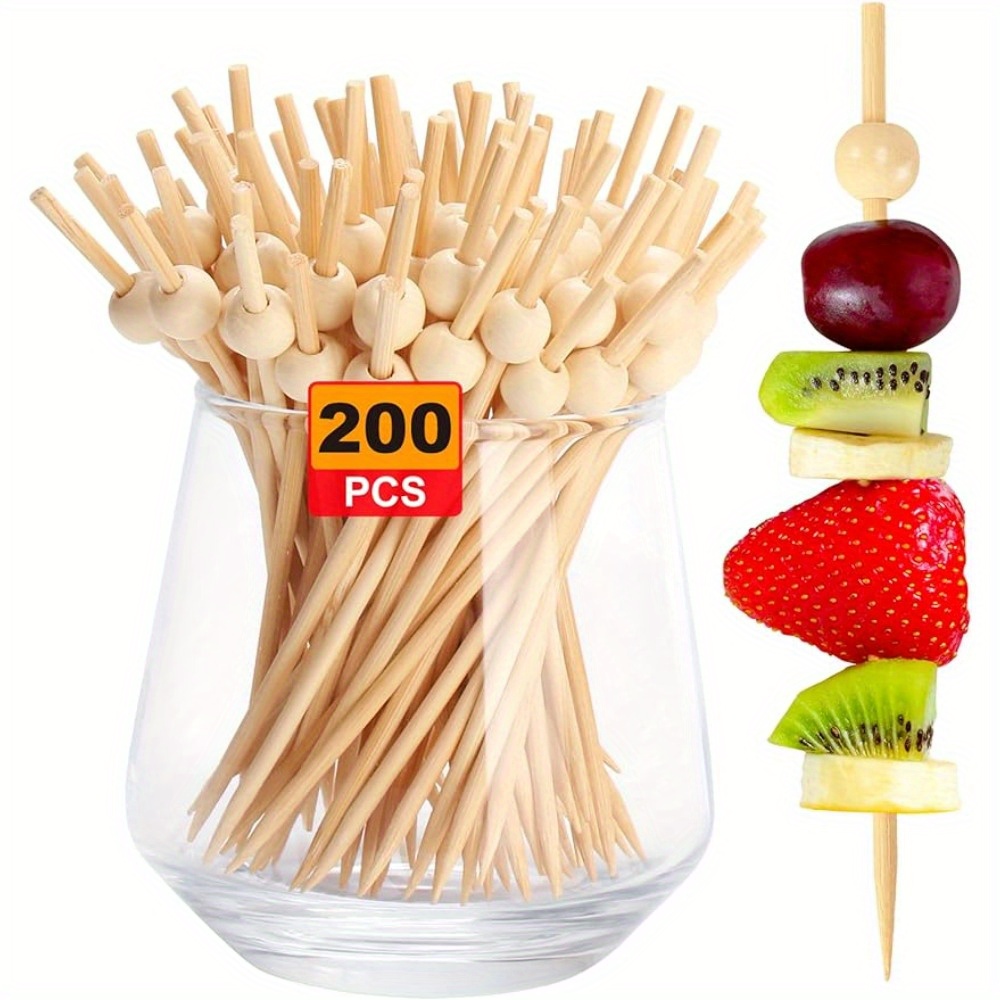 200 Cure-dents Bambou Décoratifs - 11.9cm - Nœud Bleu - Pour Apéritifs Et Cocktails