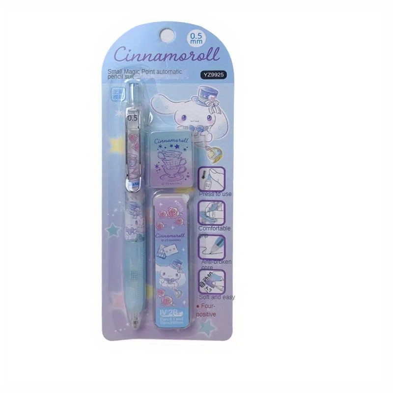 

1set Hello Kitty 0.5mm Automatic Pencil Set With Eraser Lead, Activity Pencil With Rubber Lead, Little Magic Point Automatic Pencil Set