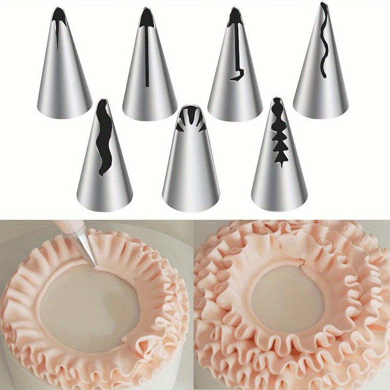 7pcs stainless steel pleated skirt tube nozzle set for pastry and cake decorating baking supplies with easy release design