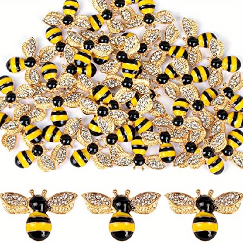 

10pcs/set Inlaid Rhinestone Honeybee Charms Pendants, Sparkling Bejeweled Bee Decorations, Diy Jewelry Craft Accessories, Colorful Cute Insect Design