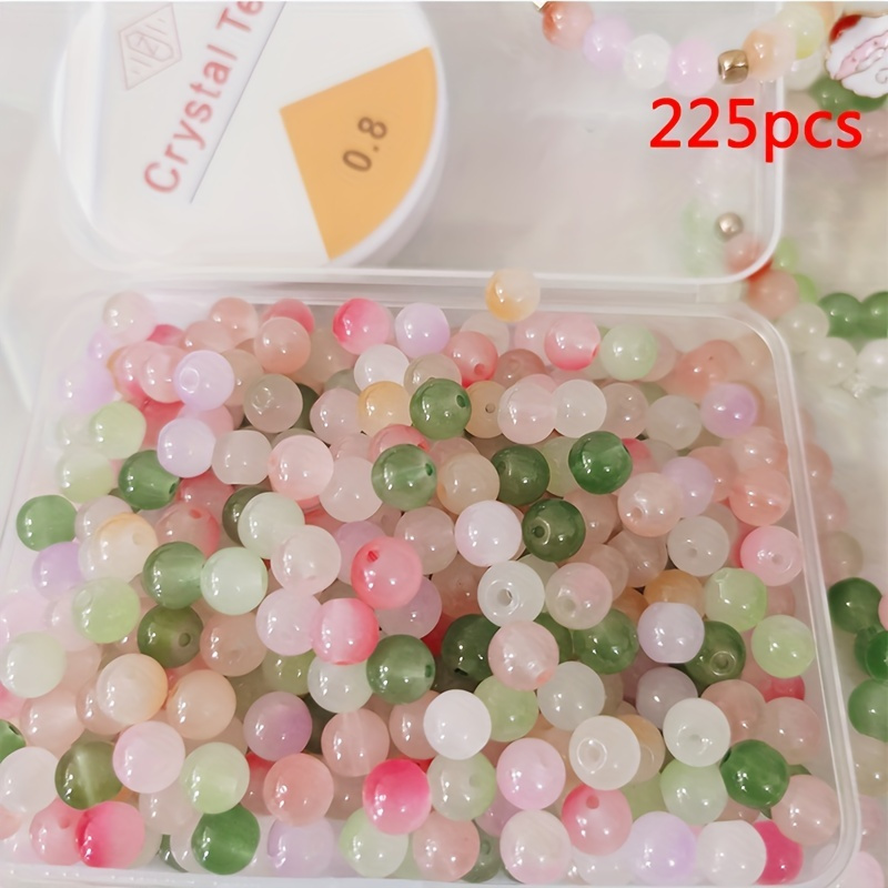 

225 Pcs 8mm Colorful Two-tone Gradient Color Glass Beads, Loose Spacer Beads Kit, For Bracelet Necklace Diy Crafting Jewelry Making Supplies