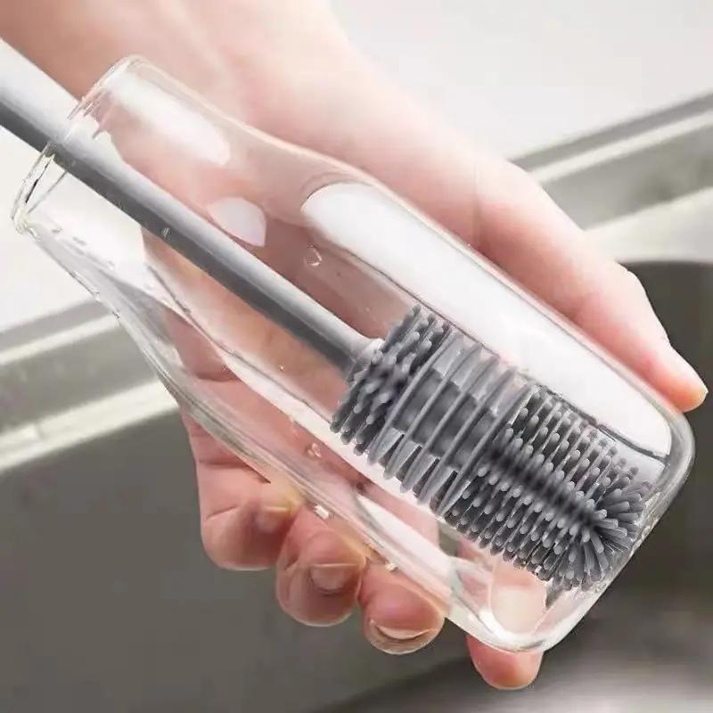 Easy-Clean Silicone Bottle Brush with Long Handle - Perfect for Sports & Outdoor Use