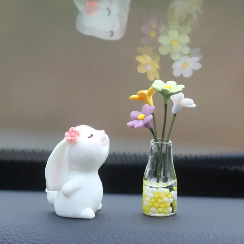 

2pcs Super Cute Mini Daisy And Bunny Design Car Center Console Decoration, Car Window Ornaments, Car Decoration Accessories