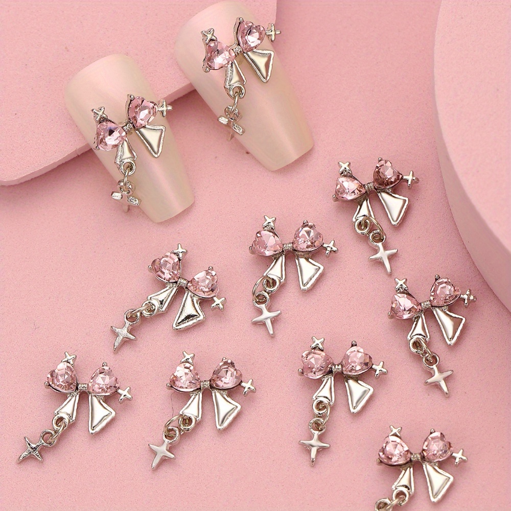 

10pcs Alloy Bowknot Star Nail Charms With Rhinestones, Pendant Nail Art Accessories,nail Art Supplies For Women And Girls,nail Art Jewelry