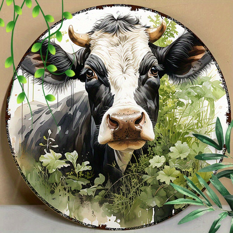 

1pc 8x8inch(20x20cm) Round Aluminum Sign Metal Sign Funny Metal Wall Sign Cow Decorations Outdoor Summer For Restaurant Decor, Home Decor