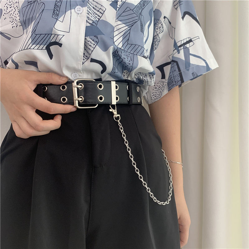 

Casual Leather Belt Square Metal Buckle Belt Metal Chain Belt Daily Commute Belt