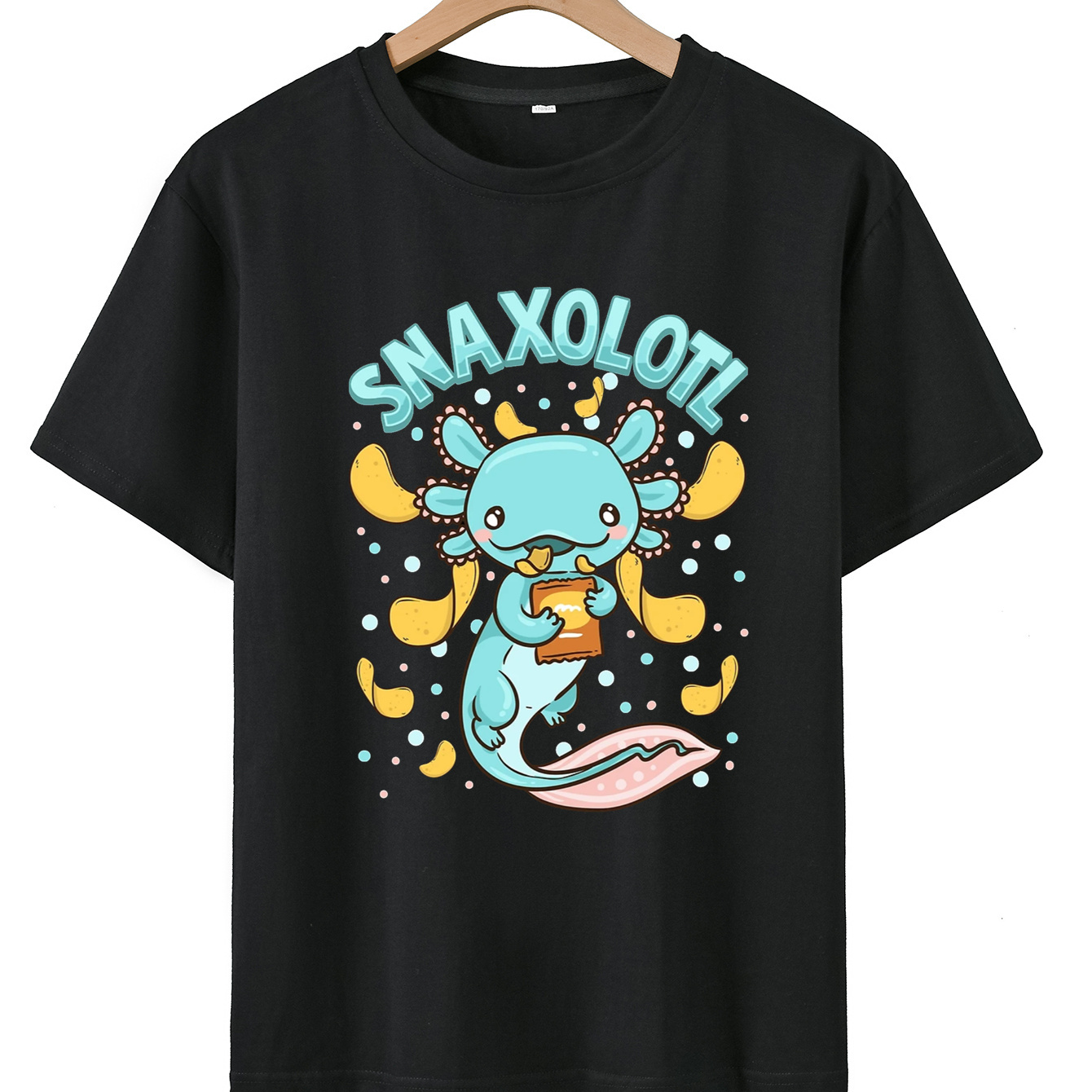 

Eating Axolotl Print Boy's And Teenager's Creative Cotton T-shirt, Casual Short Sleeve Crew Neck Pullover Top Summer Clothing