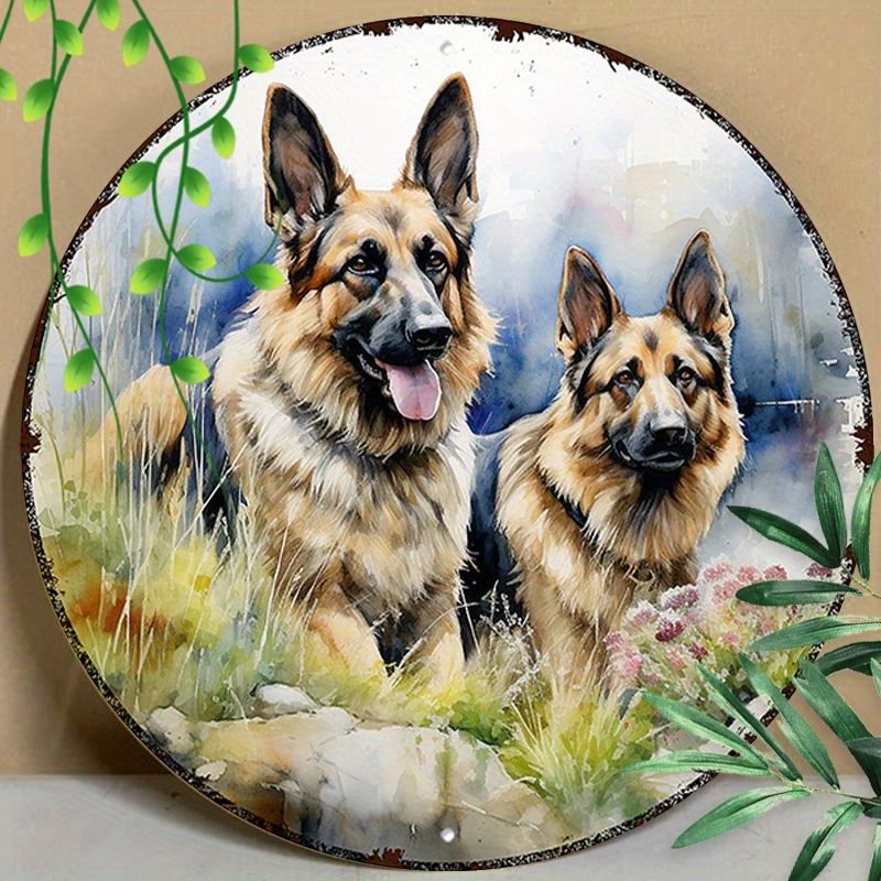 

1pc 8x8inch(20x20cm) Round Aluminum Sign Metal Sign Metal Wall Sign German Shepherd Dogs Summer Outdoor For Wall Decor, Livingroom Wall Art