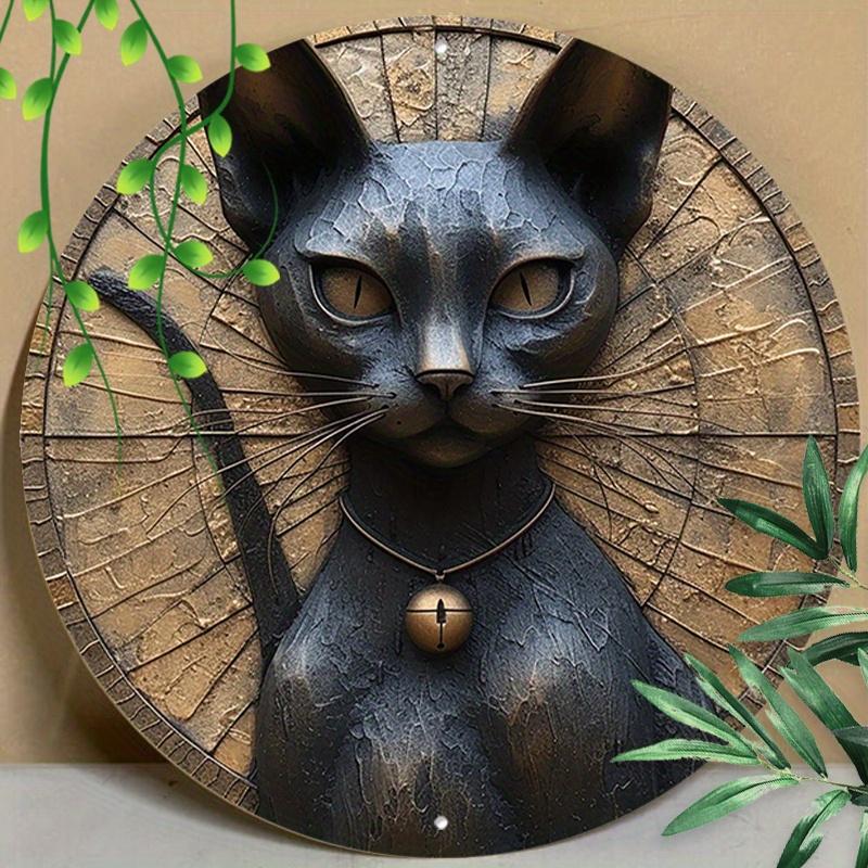 

1pc 8x8inch(20x20cm) Round Aluminum Sign Metal Sign Siamese Cat Sign Stereoscopic Visual Effects Sign For Home Clubs