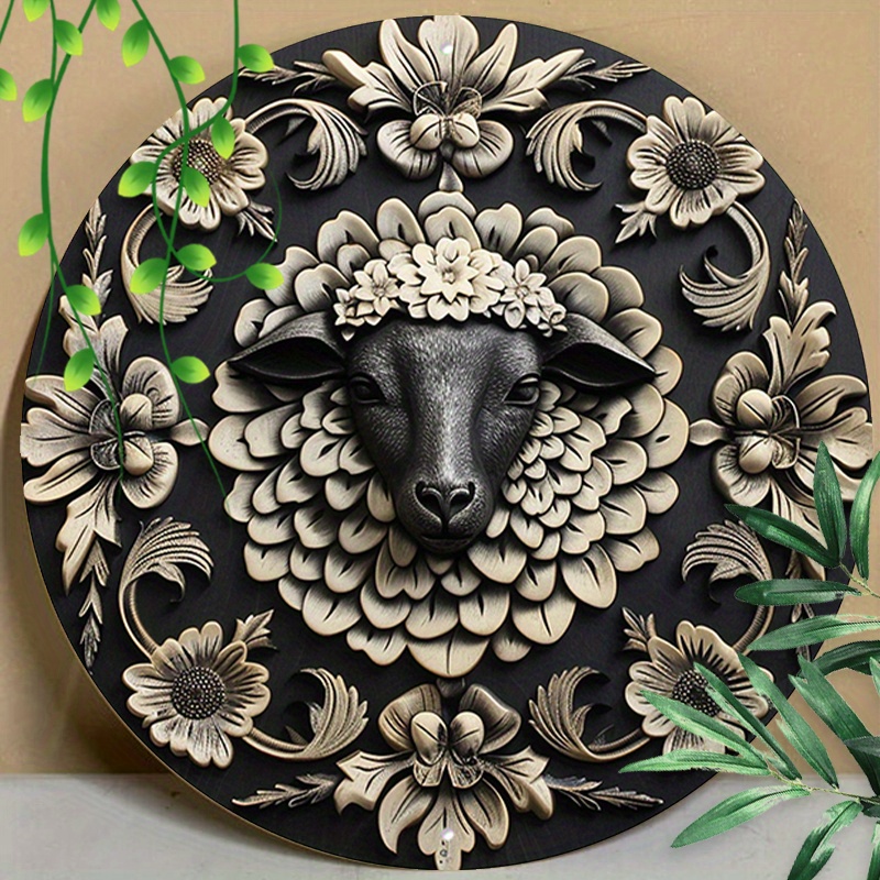 

1pc 8x8inch(20x20cm) Round Aluminum Sign Metal Sign Vintage Sheep Round Wall Vintage Decor Retro Farmhouse Decoration Restaurant Garage Cafe Sign