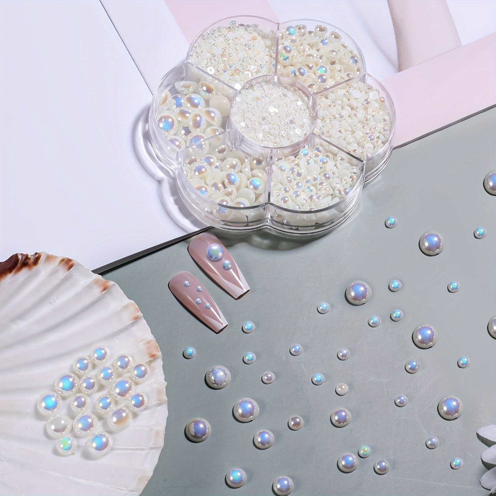 

5600pcs Half-round Pearls Set, Assorted Sizes (2-10mm), Iridescent Luster, Craft & Jewelry Making Kit, Wedding Dress & Nail Art Decor, Secure Storage Case