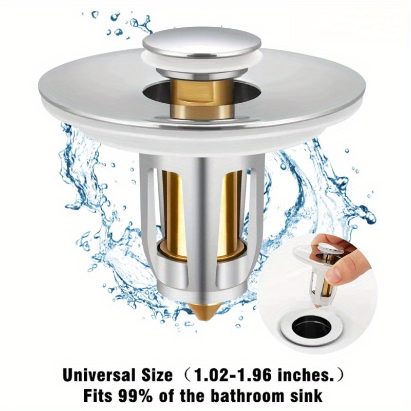 

1pc 99% Universal All Brass Pop-up Bounce Core Basin Drain Filter, Hair Catcher Sink Strainer, Bathtub Stopper, Bath Plug Bathroom Tool