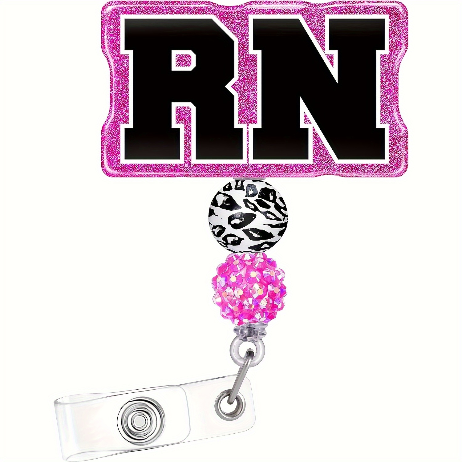1pc Beaded Acrylic Patch Badge Reel Retractable, Nurse ID Name Card With Alligator Swivel Clip Badge Holder For Nurse Gifts