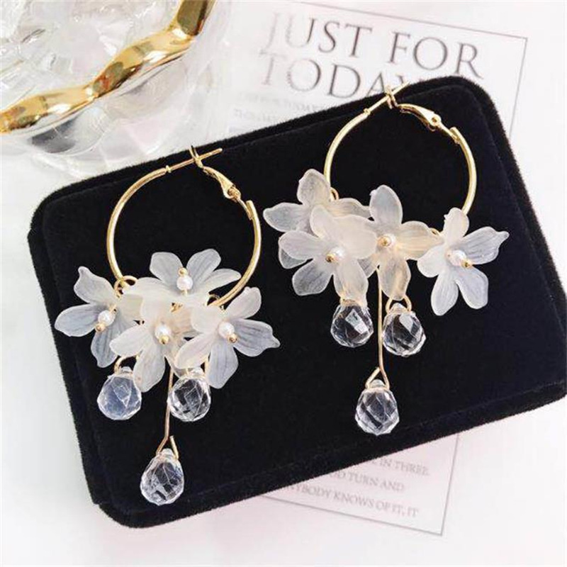 

Chic Hoop Earrings Dainty Flower Tassel Design Match Daily Outfits Party Accessories Perfect Summer Vacation Jewelry