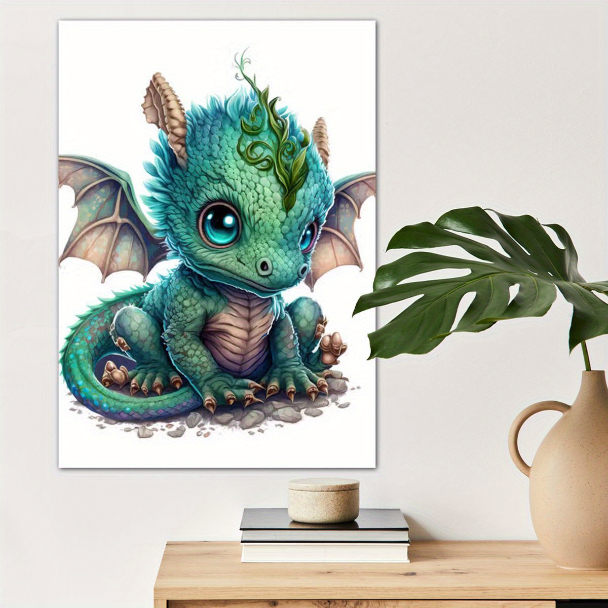 

1pc Green Dragon Baby Poster Canvas Wall Art For Home Decor, Animal Lovers Poster Wall Decor High Quality Canvas Prints For Living Room Bedroom Kitchen Office Cafe Decor, Perfect Gift And Decoration