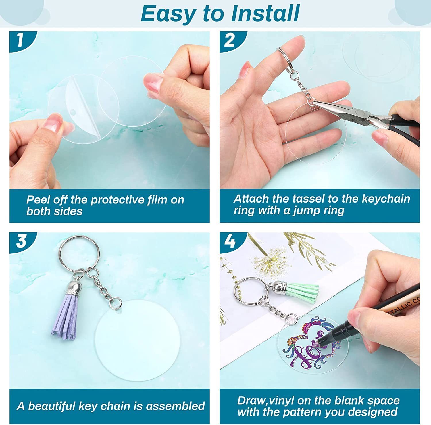 350 700pcs blank transparent acrylic     belt key chain keychain tassels   diy acrylic creative key   pendant details 2