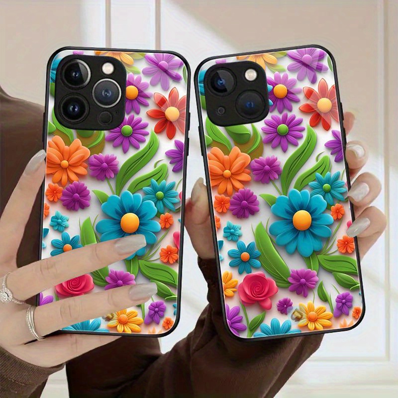 

Clear Flower Pattern Glass Phone Case For 15 Pro Max/14 Pro Max/13 Pro Max/12 Pro Max/11 Pro Max