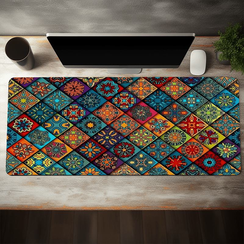 

1pc Creative Bohemian Style Geometric Aesthetic Art Pattern Large Gaming Mouse Pad E-sports Office Desk Mat Keyboard Pad For Laptop Natural Rubber Non-slip Computer Mouse Mat 35.4x15.7 Inch