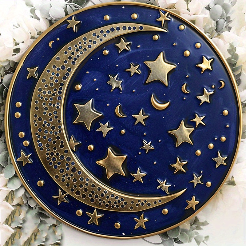 

1pc 8x8inch Aluminum Metal Sign Circular Metal Plaque Decoration A Circular Round Disk With Stars And Moon In A Circle