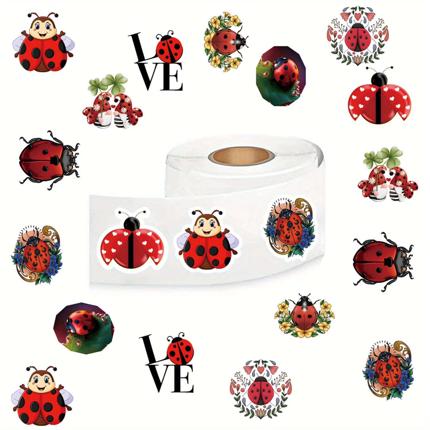 

500pcs Cartoon Cute Ladybug Stickers For Stationery, Books, Laptops, Water Cups, Mobile Cases, ,guitars