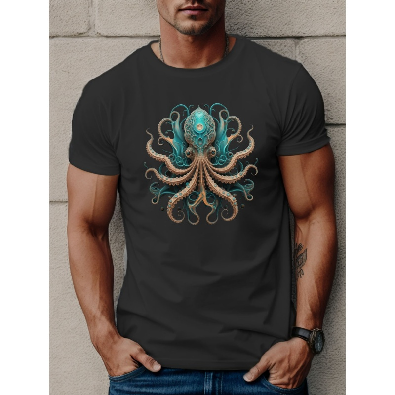 

Octopus Print Tees For Men, Casual Crew Neck Short Sleeve T-shirt, Comfortable Breathable T-shirt