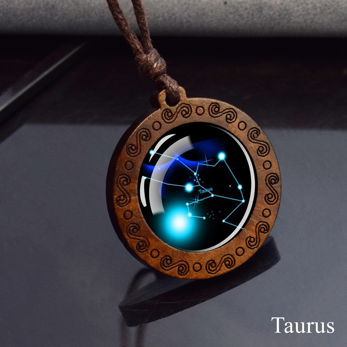 Artikelbild 12 sternzeichen halskette sternenhimmel zodiac rundglas holz anhänger halskette geburtstagsgeschenk paar schmuck