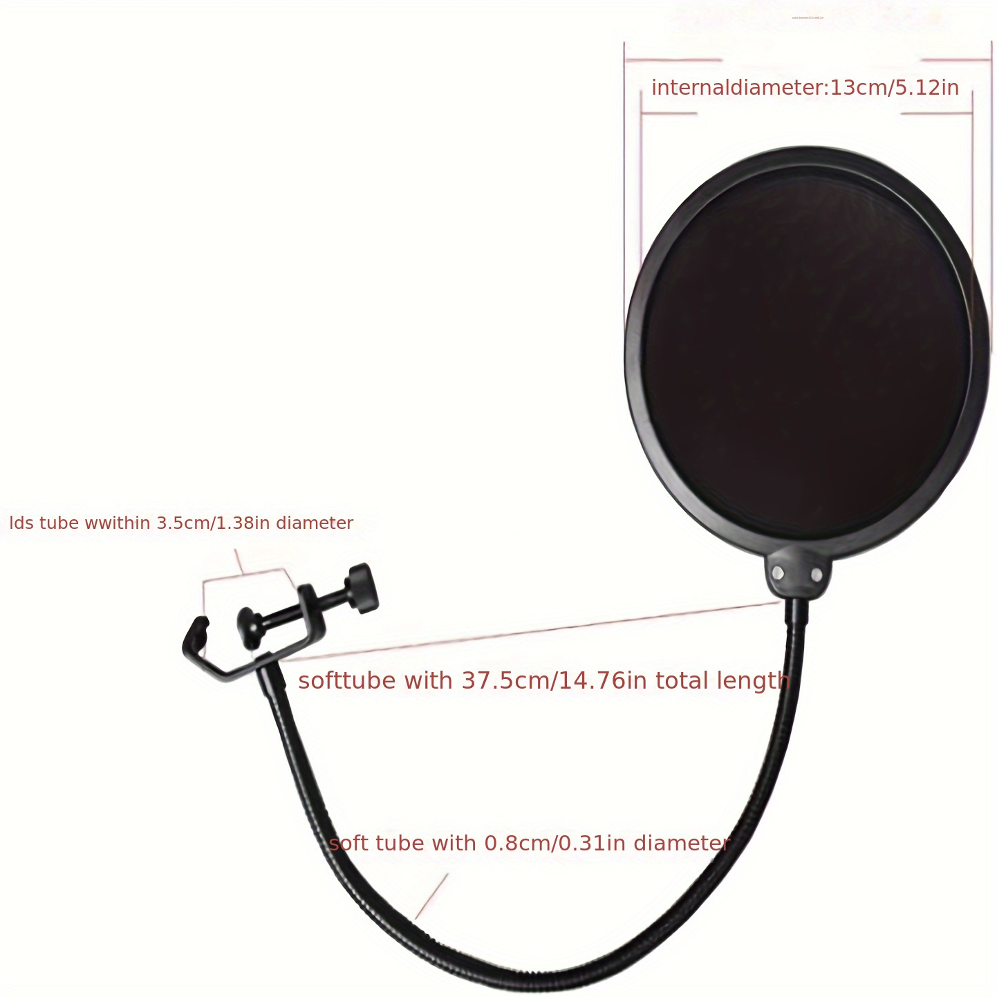 microphone filter mask shield suitable for blue and any other microphone the microphone has a double layer wind screen with a 360 gooseneck stabilizer arm black details 2