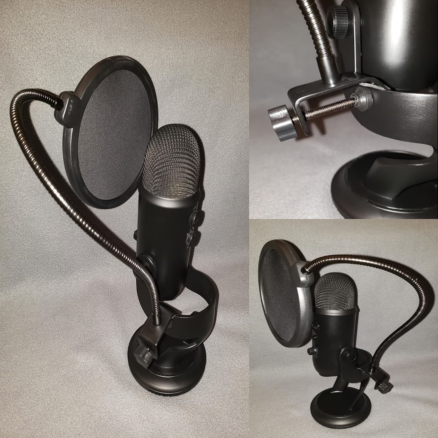 microphone filter mask shield suitable for blue and any other microphone the microphone has a double layer wind screen with a 360 gooseneck stabilizer arm black details 4