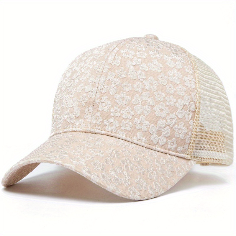 Floral Lace Baseball Baseball Hat, Dad Hats Breathable Mesh Trucker Hats Summer Lightweight Adjustable Sunshade Peaked Hats,SUN/UV Protection,Temu