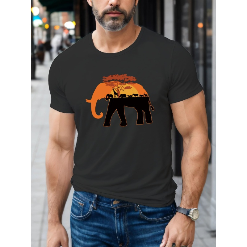 

Animal Print Men's Fashionable Creative Top, Casual Short Sleeve Crew Neck T-shirt, Men's Clothing For Summer Outdoor