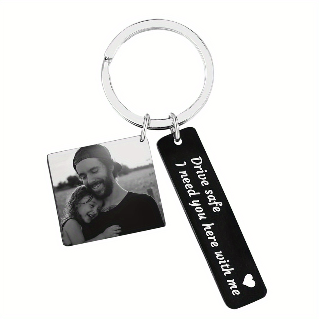 

1pc Men's Customized Photo Keychain, Drive Safe I Need You Here With Me Keychian, Dog Tag Keychain With Picture Engraved