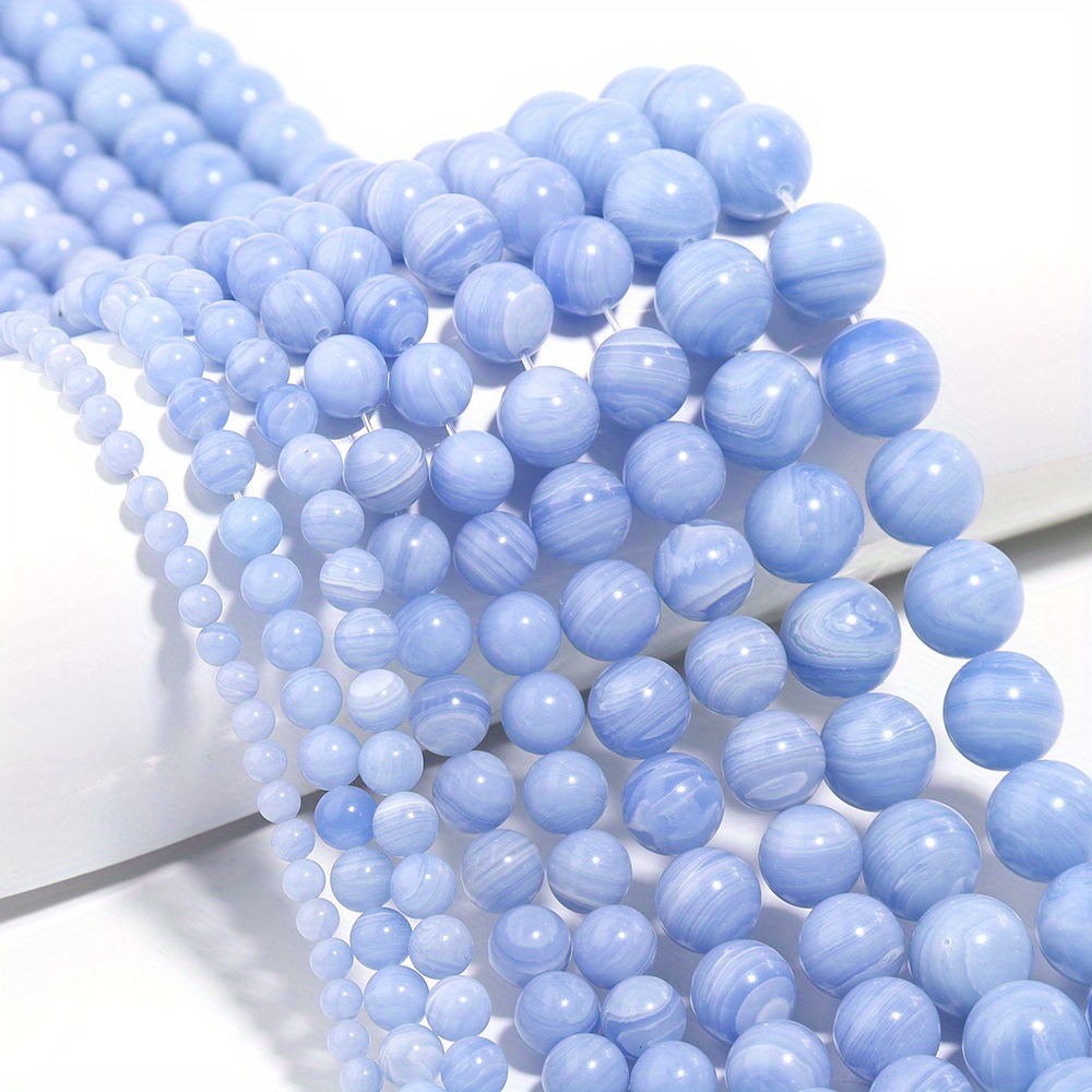 

1pc 15inch Beaded Chain, Round Natural Chalcedony Blue Loose Beads, Multiple Sizes For Choice, Suitable For Diy Jewelry Making