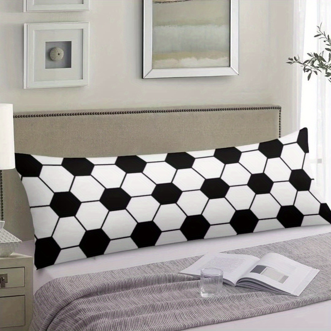 

1pc, Soccer Theme Body Pillow Cover Sports Soccer Ball Black And White Abstract Geometric Cushion Long Pillowcase With Zipper Decorative Bedding Pillow Soft Cases Pillow Covers 20"x54