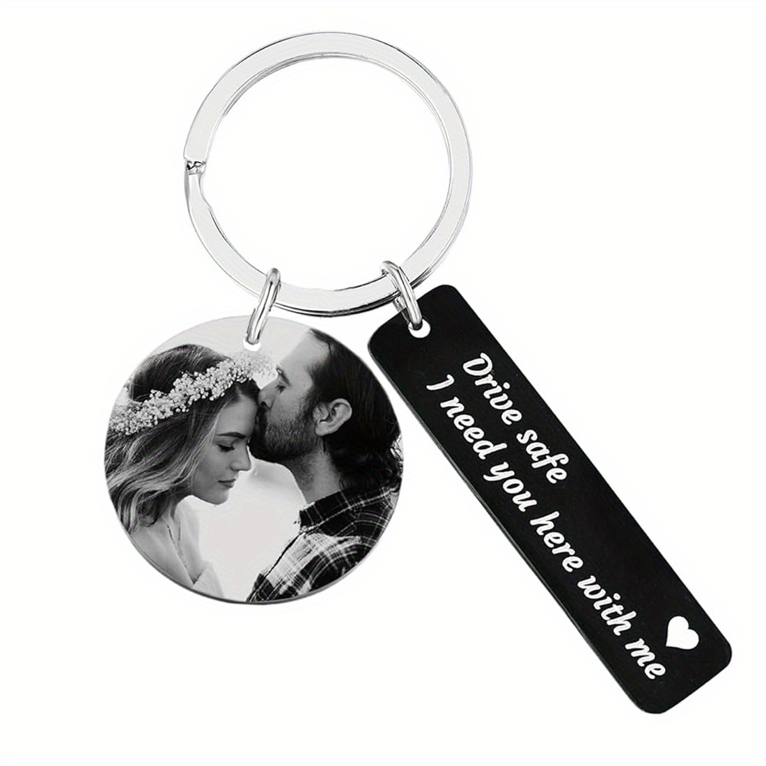 

1pc Men's Custom Photo Keychain, "drive Safe, I Need You Here With Me" Keychain With Picture, Personalized Keychain