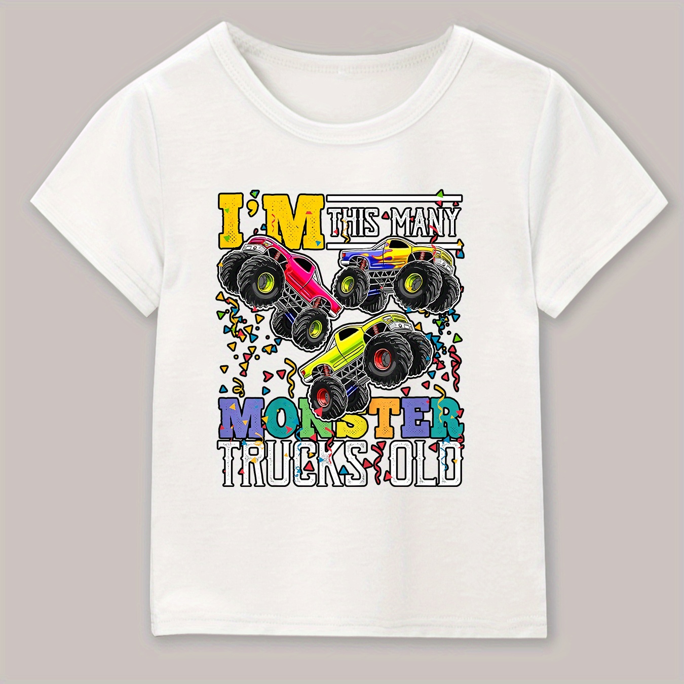 

Cartoon Monster Truck & Letter Print Boy's Creative T-shirt, Casual Short Sleeve Crew Neck Top, Kids Summer Clothing