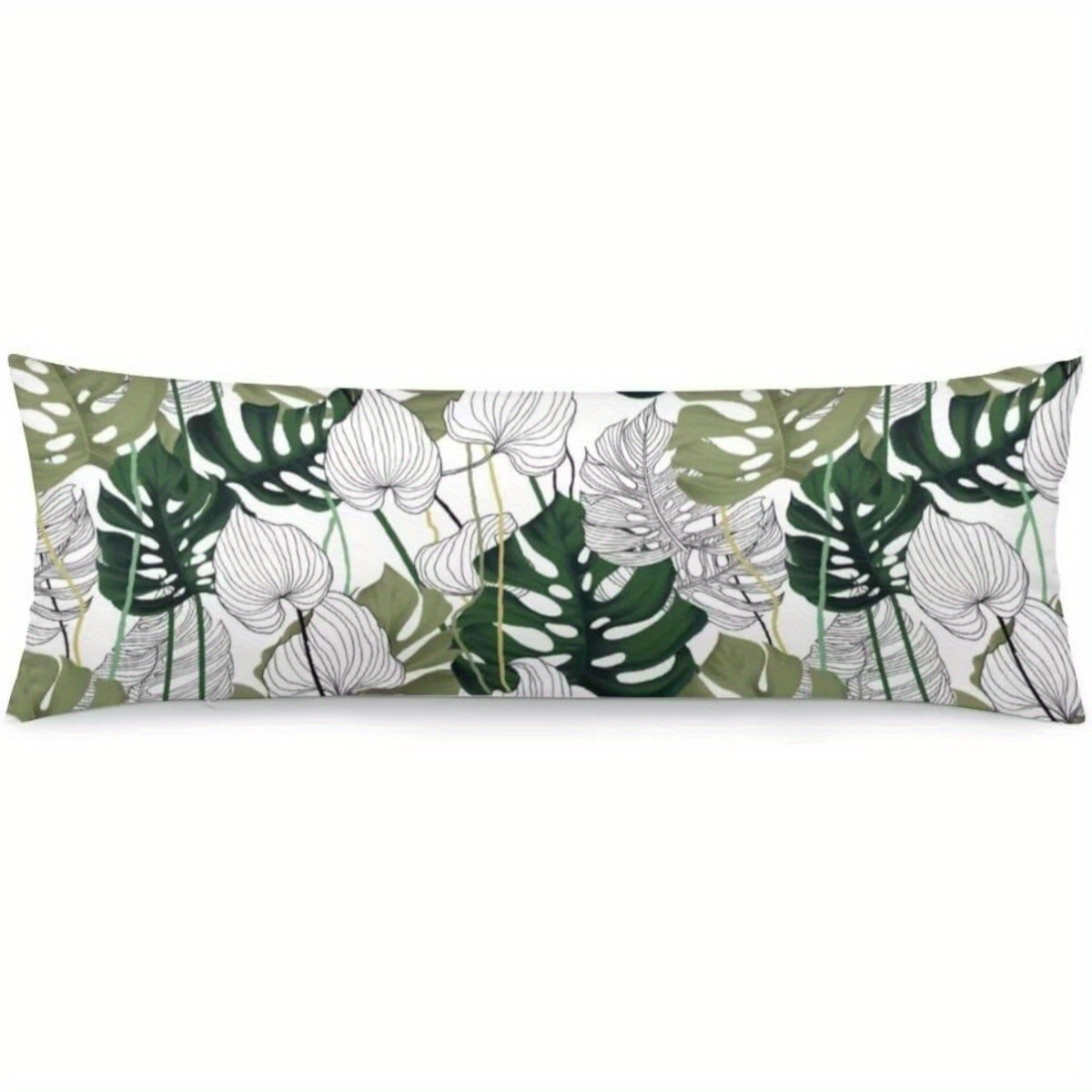 

1pc, Tropical Palm Leaf Body Pillow Cover, Retro Style, Green Botanical Throw Pillow Case With Zipper, Soft Decorative Bedding Cushion Cover, 20x54 Inches, For Home & Bedroom Decor