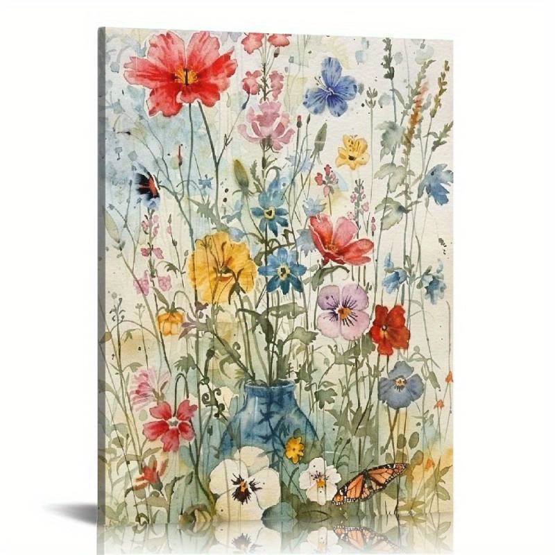 

1pc Colorful Wildflower Canvas Wall Art Print Framed. Floral Plant Printing Minimalist Modern Wall Decor For Girls Gift Living Room Bedroom Bathroom(12 X 16 In/ 30 X 40 Cm)