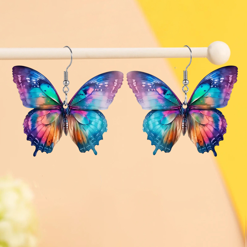 

Exquisite Colorful Butterfly Design Dangle Earrings Elegant Y2k Style Delicate Female Earrings