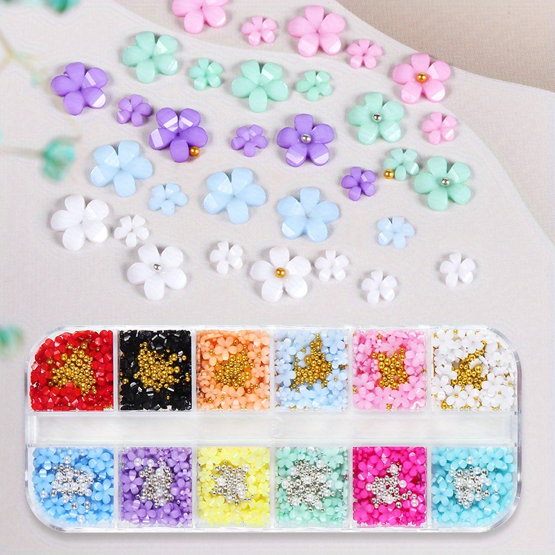 

12 Grids/box Mixed Size Acrylic Flower Patches For Diy Resin Filler Silicone Mold Filling Kawaii Flowers Mini Beads Diy Jewelry Crafts Making