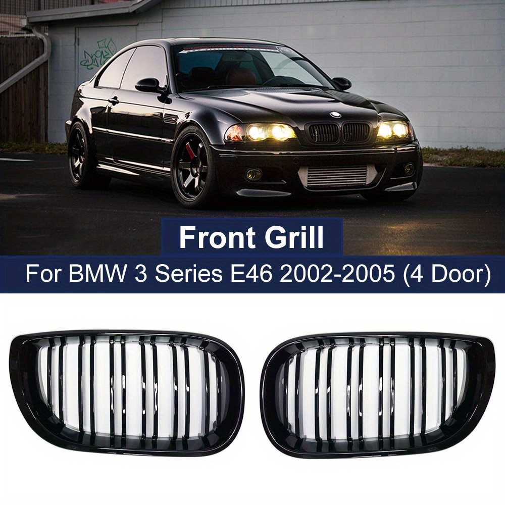 

Gloss Black Double Slat Kidney Grille For Bmw E46 (2002-2005) - Front Hood Racing Grille, Fits 4-door Models