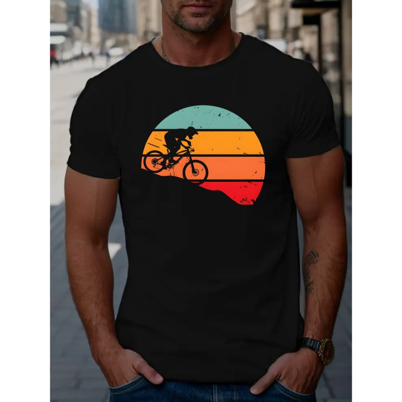 

Mountain Bike Print Tees For Men, Casual Crew Neck Short Sleeve T-shirt, Comfortable Breathable T-shirt