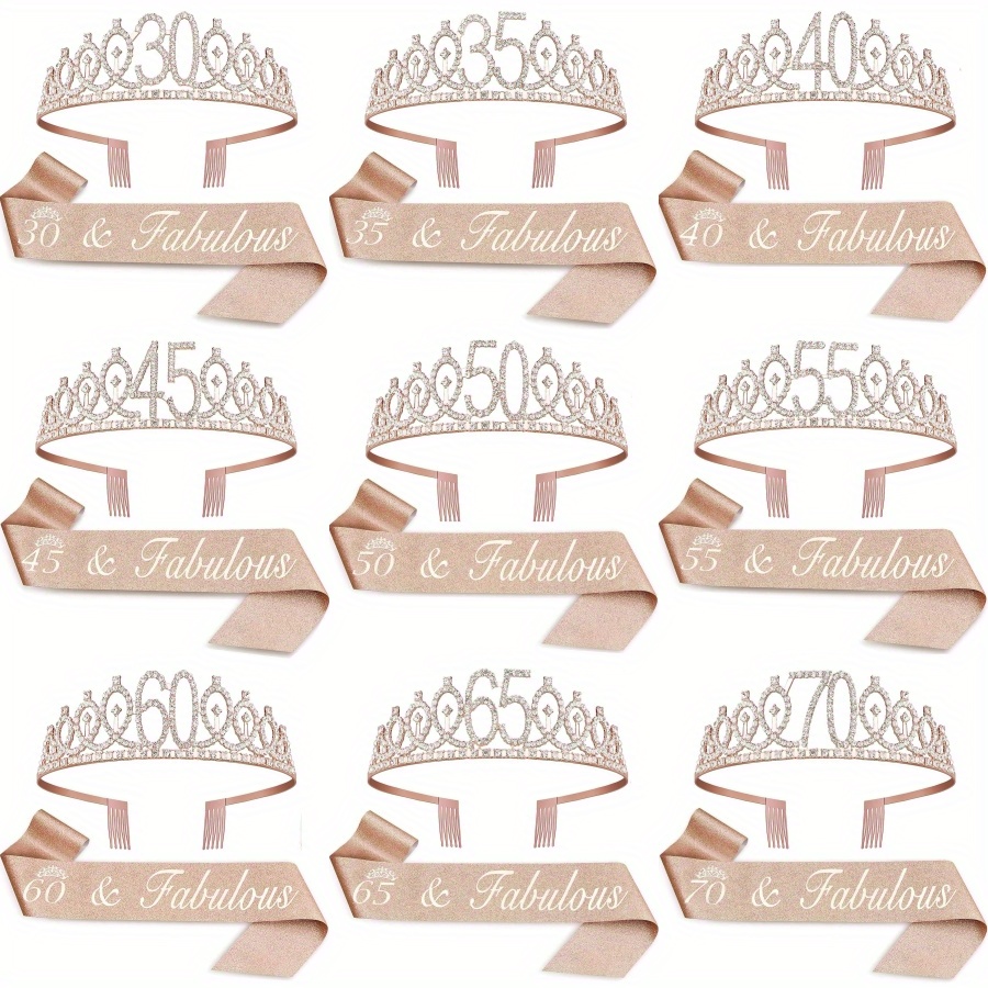 2pcs set 30th   40th 45th 50th 55th 60th 65th 70th birthday sash   and tiara for women happy birthday sash 30th   40th 45th 50th 55th 60th 65th 70th fabulous gifts for party favor supplies birthday for party decor supplies hair comb head